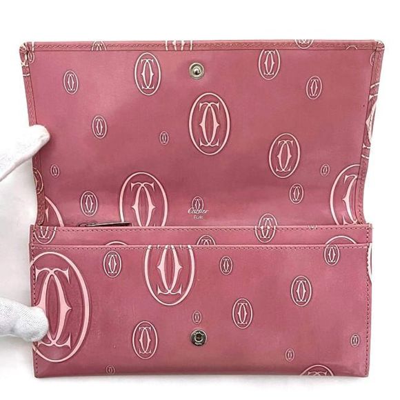 Cartier Bi-fold Long Wallet Pink Happy Birthday L3000951 Leather Flap 2C Moti... - Picture 4 of 11